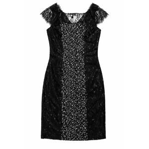 Kay Unger Lace Illusion Black Cocktail Dress Wedding Guest Evening Sheath Chic